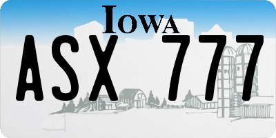 IA license plate ASX777