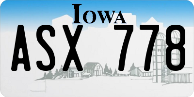 IA license plate ASX778