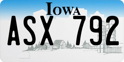 IA license plate ASX792