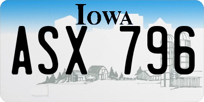 IA license plate ASX796
