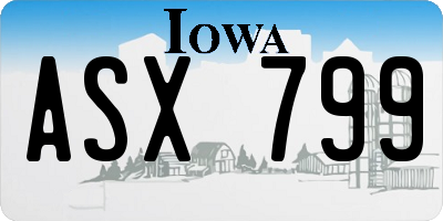 IA license plate ASX799