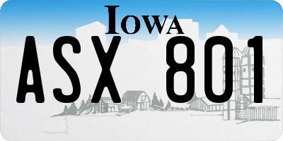 IA license plate ASX801