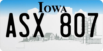 IA license plate ASX807