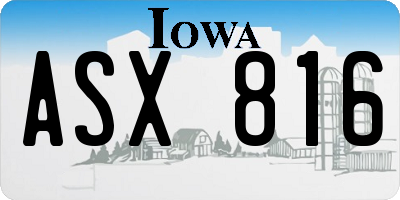 IA license plate ASX816