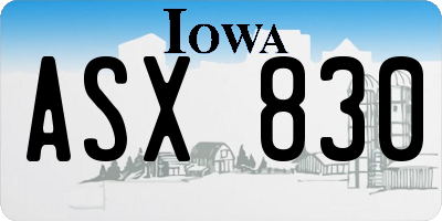 IA license plate ASX830