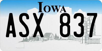 IA license plate ASX837