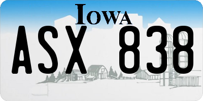 IA license plate ASX838