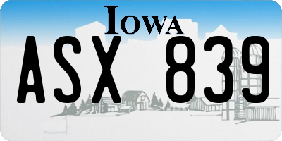 IA license plate ASX839