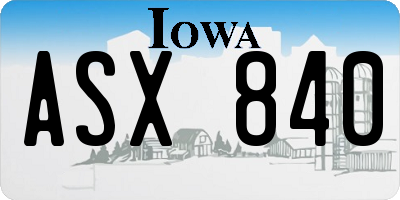 IA license plate ASX840