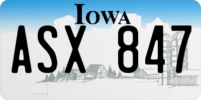 IA license plate ASX847