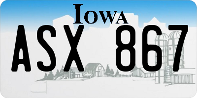IA license plate ASX867