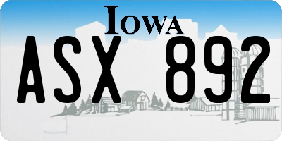 IA license plate ASX892