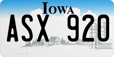 IA license plate ASX920