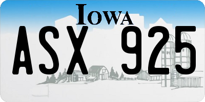 IA license plate ASX925