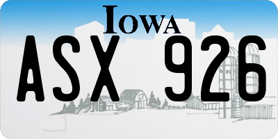 IA license plate ASX926