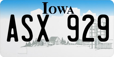 IA license plate ASX929