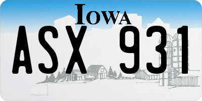 IA license plate ASX931