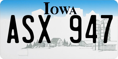 IA license plate ASX947