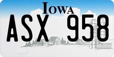 IA license plate ASX958