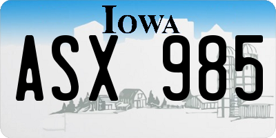 IA license plate ASX985