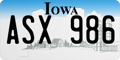 IA license plate ASX986