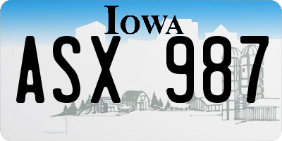 IA license plate ASX987