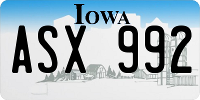 IA license plate ASX992
