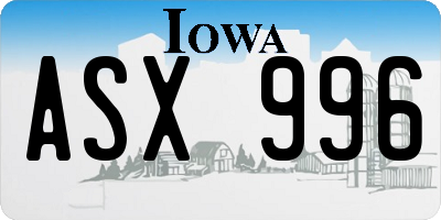 IA license plate ASX996
