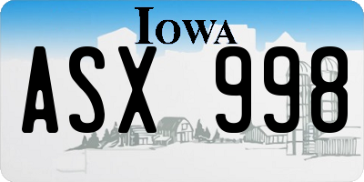 IA license plate ASX998