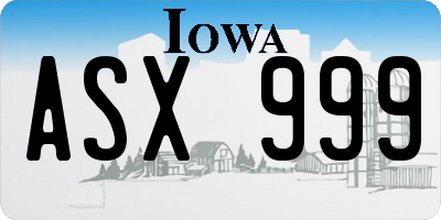 IA license plate ASX999