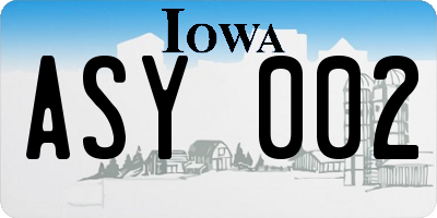 IA license plate ASY002
