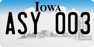 IA license plate ASY003