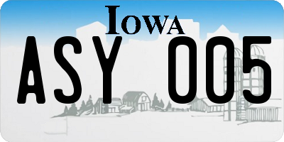 IA license plate ASY005