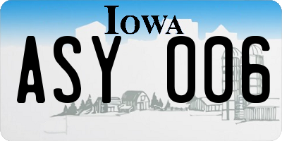 IA license plate ASY006