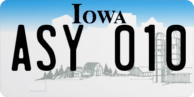 IA license plate ASY010