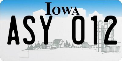 IA license plate ASY012