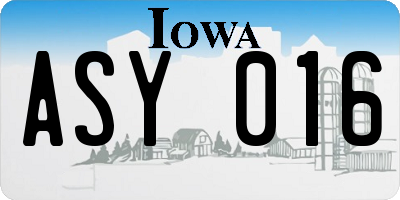 IA license plate ASY016
