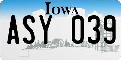 IA license plate ASY039