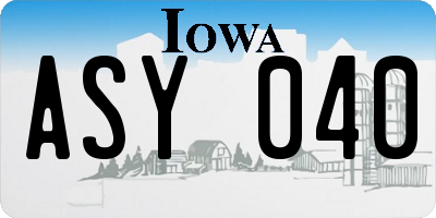 IA license plate ASY040