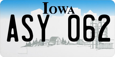 IA license plate ASY062
