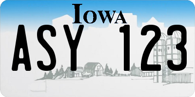 IA license plate ASY123