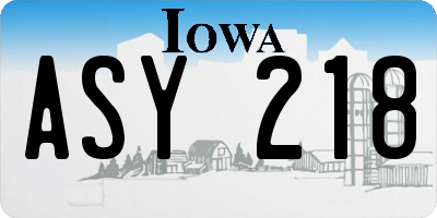 IA license plate ASY218