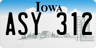 IA license plate ASY312