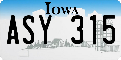IA license plate ASY315