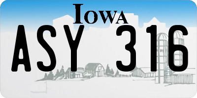 IA license plate ASY316