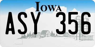 IA license plate ASY356
