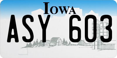 IA license plate ASY603