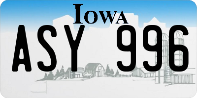 IA license plate ASY996