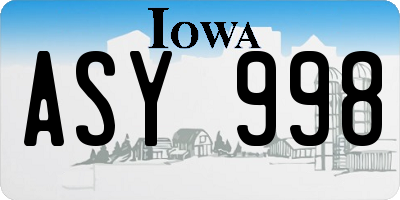 IA license plate ASY998
