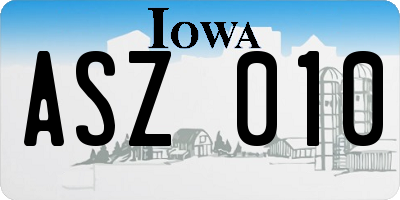 IA license plate ASZ010